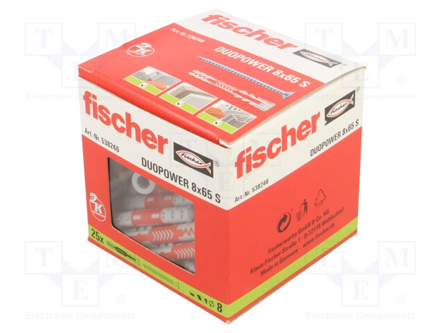 PLASTIC ANCHOR - WITH SCREW - 8X65 - DUOPOWER - 25PCS - 8MM - Ruuvit - muut - FISCHER-538246 - 1
