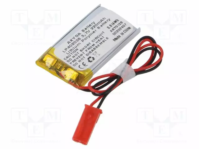 AKKU: LI-PO - 3,7V - 220MAH - JOHDOT,JST SYP-02T-1 LIITOS - Akut - AKY-LP402036 - 1