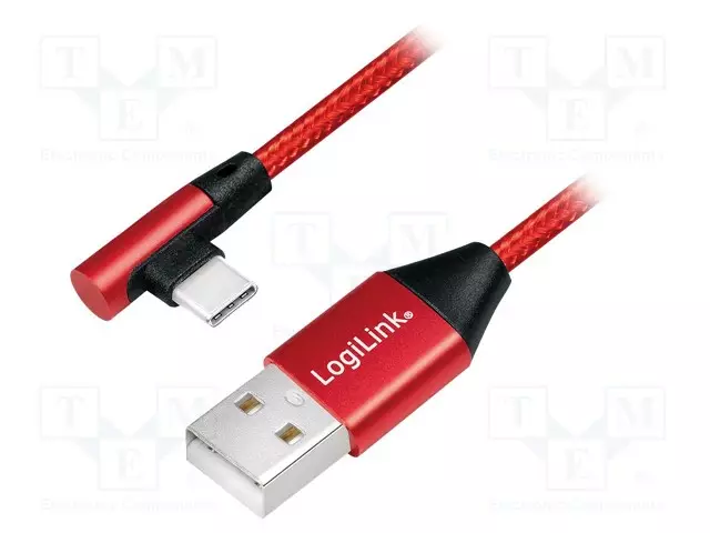 KAAPELI - USB 2.0 - USB A PISTOKE,USB C KULMALIITIN - 1M - PUNAINEN - USB kaapelit ja adapterit - CU0146 - 1