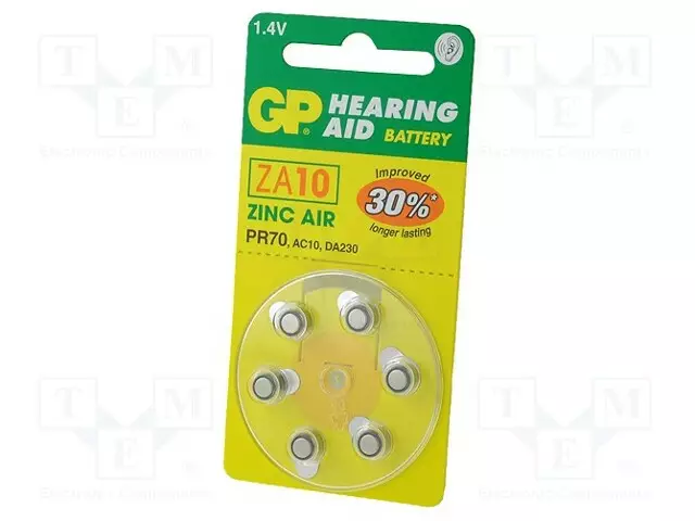 PARISTO: SINKKI-ILMA (ZNO2) - AC10,NAPPIPARISTO,R536 - 1,4V - 6KPL - Alkaliparistot - BAT-ZA10GP-B6 - 1