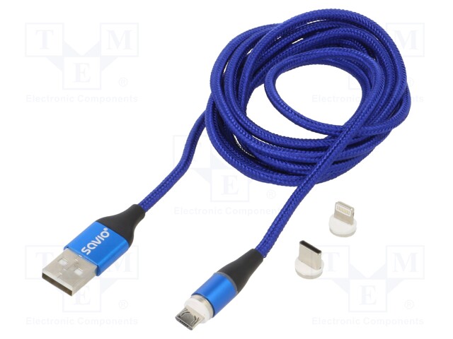 KAAPELI - MAGNEETTINEN,USB 2.0 - 2M - SININEN - 480MBPS - TEKSTIILI - USB kaapelit ja adapterit - SAVKABELCL-157 - 1