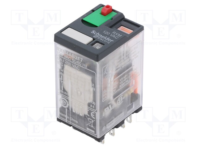 RELE - 4PDT - UKELAN: 120VAC - 6A/250VAC - 6A/28VDC - Teollisuusreleet - RXM4AB2F7 - 1