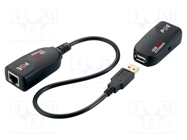 USB JAKAJA - POE,USB 2.0 - MUSTA - LAAJENNIN ETHERNET-KAAPELILLA - USB kaapelit ja adapterit - UA0207 - 1