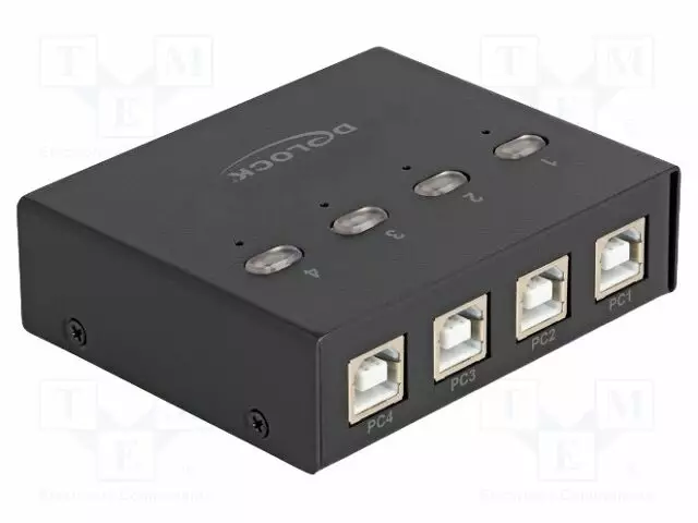 SWITCH - USB 2.0 - MUSTA - METALLI - TULO: USB B PISTORASIA X4 - USB kaapelit ja adapterit - DELOCK-11507 - 1