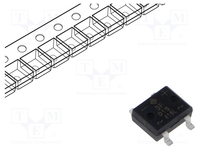 TASASUUNTAUSSILTA: YKSIVAIHEINEN - URMAX: 100V - IF: 1A - IFSM: 30A - Tasasuuntaussillat - DF01S-E377 - 1