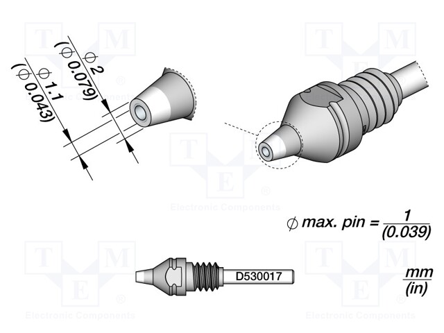 KÄRKI: JUOTTEENPOISTOKOLVEILLE - 2X1,1MM - Suuttimet juotteen poistoon - JBC-D530017 - 1
