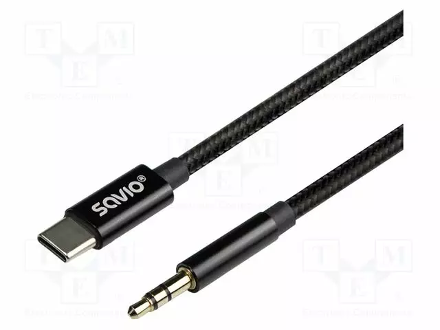 KAAPELI - 3,5MM PLUGI,USB C PISTOKE - 1M - MUSTA - TEKSTIILI - USB kaapelit ja adapterit - SAVKABELCL-187 - 1