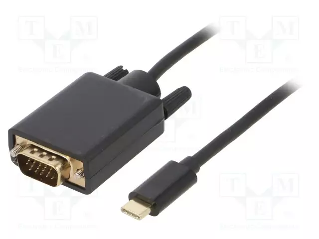 ADAPTERI - D-SUB 15PIN HD-PISTOKE,USB C PISTOKE - KULLATTU - 1,8M - USB kaapelit ja adapterit - AK-AV-17 - 1