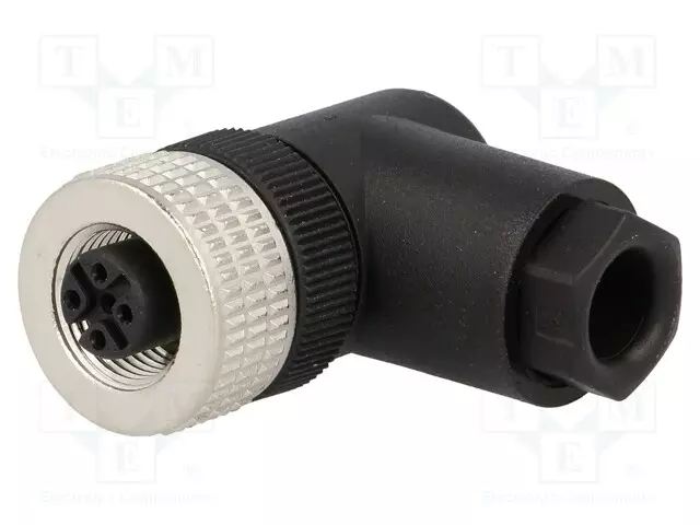 LIITIN: M12 - PISTOKE - PIN: 4 - NAARAS - E - 250V - 90° KULMA - IP67 - M12 liittimet - ELWIKA4012PG7 - 1