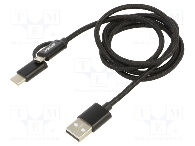 KAAPELI - USB 2.0 - 1M - MUSTA - 480MBPS - 2,1A - USB kaapelit ja adapterit - SAVKABELCL-128 - 1