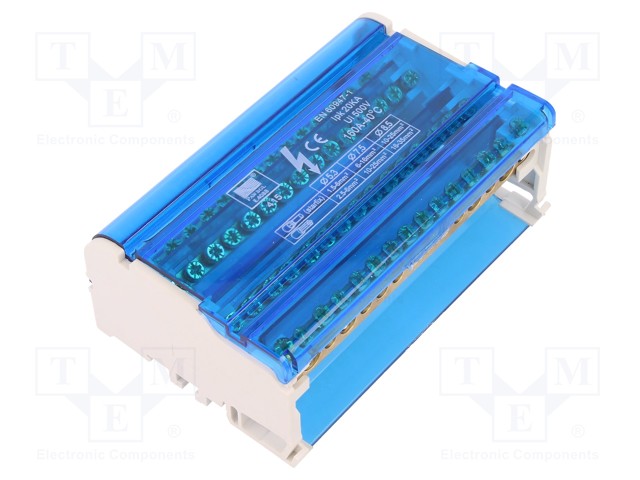 LIITIN: JAKOPALA - 160A - 500V - RUUVI TERMINAALI - 1,5÷35MM2 - NAVAT: 4 - Riviliittimet - PE.4088 - 1