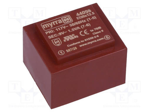 MUUNTAJA - 1,5VA - 117VAC - 9V - 167MA - PCB - Piirilevymuuntajat - MYRRA-44098 - 1