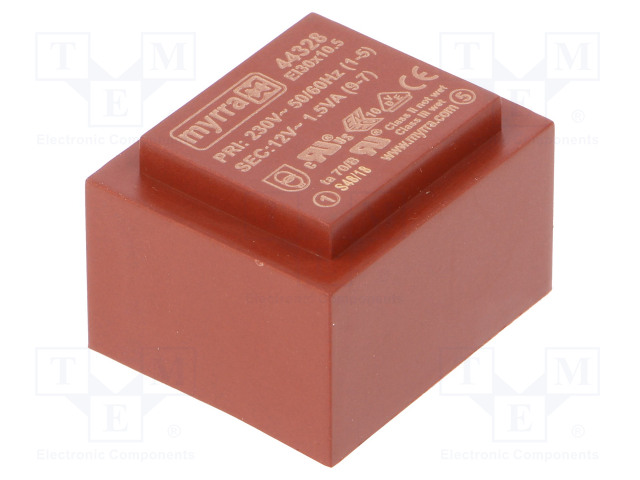 MUUNTAJA - 1,5VA - 230VAC - 12V - 125MA - PCB - Piirilevymuuntajat - MYRRA-44328 - 1