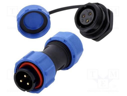 LIITIN: PYÖREÄT - UROS + NAARAS - PIN: 3 - 500V - 3A - IP67 - JUOTETTAVA - Erikoisliittimet - DS1110-25-03BU8 - 1