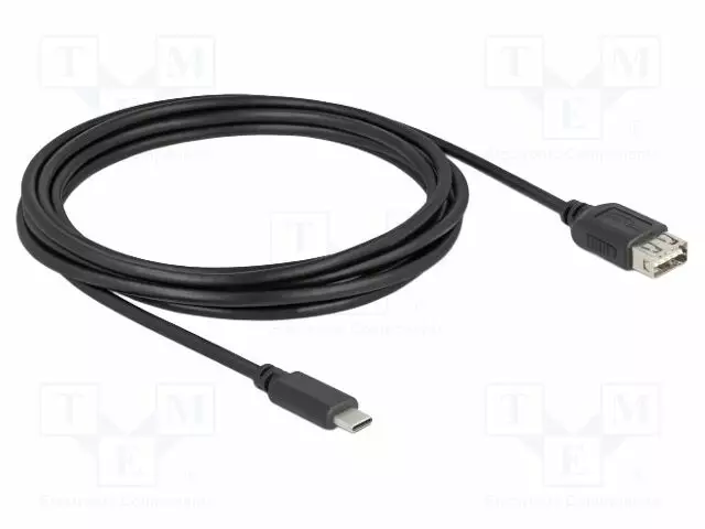 CABLE - USB 2.0 - USB A DOUBLE SIDED SOCKET,USB C PLUG - 3M - MUSTA - USB kaapelit ja adapterit - DELOCK-81538 - 1