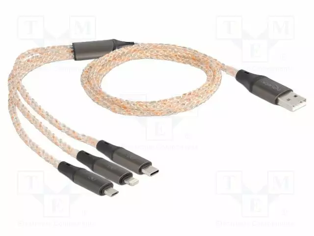 KAAPELI - 1,2M - LÄPINÄKYVÄ - 22AWG - METALLI - 3A - USB kaapelit ja adapterit - DELOCK-88158 - 1