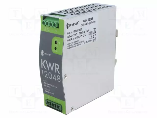 VIRTALÄHDE: IMPULSSI - 120W - DIN-KISKOLLE - OUT: 1 - KWR - DIN-kisko virtalähteet - KWR-12048 - 1