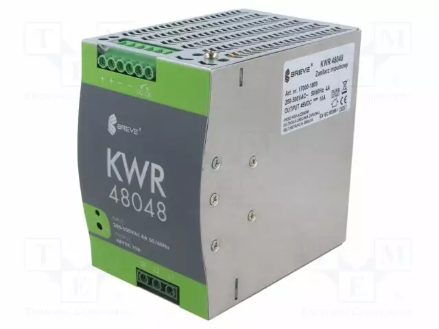 VIRTALÄHDE: IMPULSSI - 480W - DIN-KISKOLLE - OUT: 1 - KWR - DIN-kisko virtalähteet - KWR-48048 - 1