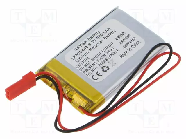 AKKU: LI-PO - 3,7V - 800MAH - JOHDOT,JST SYP-02T-1 LIITOS - 1KPL - Akut - AKY-LP503448 - 1