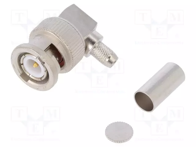 LIITIN: BNC - PISTOKE - UROS - 90° KULMA - 50OHM - RG223,RG400 - PTFE - BNC liittimet - J01000A1258 - 1