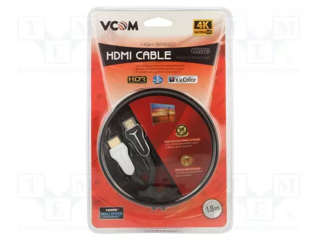 KAAPELI - HDMI-PISTOKE,MOLEMMIN PUOLIN - PVC - HDMI 2.0 - 1,8M - MUSTA - HDMI, DVI, DisplayPort johdot - CG579-1.8 - 1