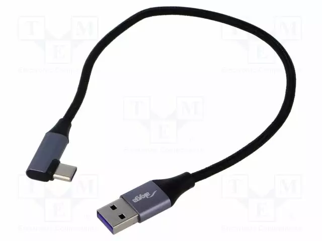 KAAPELI - USB 2.0 - USB A PISTOKE,USB C KULMALIITIN - NIKKELÖITY - USB kaapelit ja adapterit - AK-USB-58 - 1