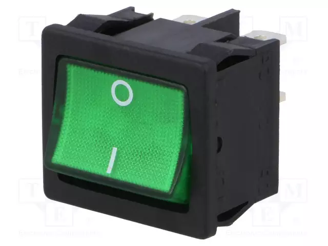 KEINUKYTKIN - DPST - AS: 2 - ON-OFF - 12A/250VAC - VIHREÄ - IP40 - HEHKULAMPPU - Keinukytkimet - 1805.7118 - 1