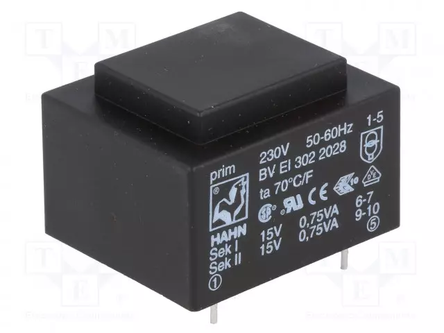 MUUNTAJA - 1,5VA - 230VAC - 15V - 15V - 50MA - 50MA - PCB - BVEI - Piirilevymuuntajat - BVEI3022028 - 1