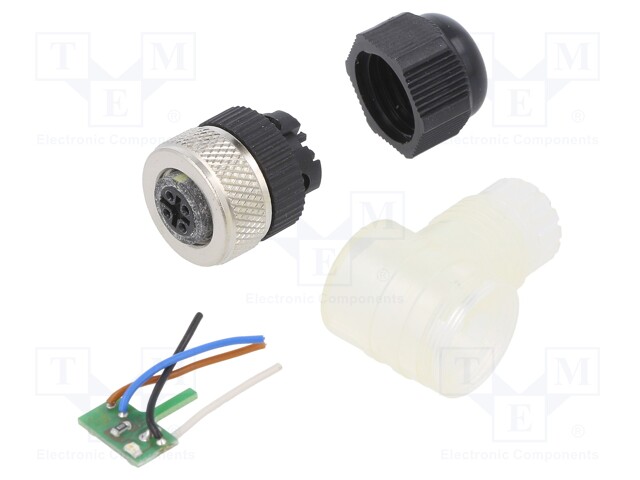 LIITIN: M12 - PISTOKE - PIN: 4 - NAARAS - 90° KULMA - IP67 - JOHTOON - M12 liittimet - RKCWLED49 - 1