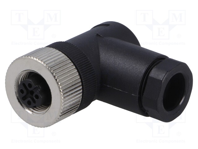 LIITIN: M12 - PISTOKE - PIN: 4 - NAARAS - 250V - 90° KULMA - IP65,IP67 - M12 liittimet - SM12-PRP-D4W-1B9 - 1
