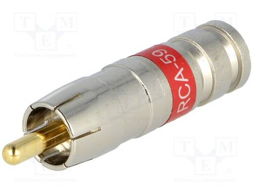 LIITIN: RCA - PISTOKE - UROS - KOMPRESSOITAVA - KAAPELI: RG59 - 75OHM - 3GHZ - RCA liittimet - PCT-RCA59 - 1
