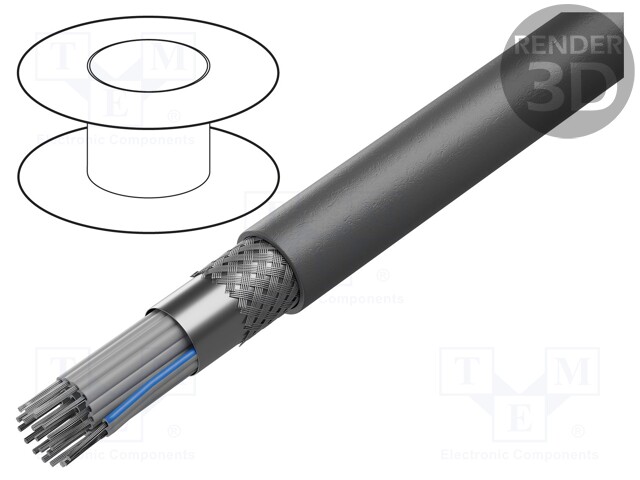 PYÖREÄ NAUHAKAAPELI - 1,27MM - CU - PO - TUMMANHARMAA - Yksiväriset nauhakaapelit - HF659-275-09 - 1