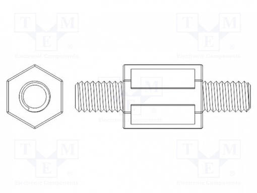 KOROTUSRUUVI - 75MM - ULKOKIERRE: M6 - KUUSIKULMAINEN - Metalliset korotusruuvit ja -holkit - TMM-M6X75DR429 - 1