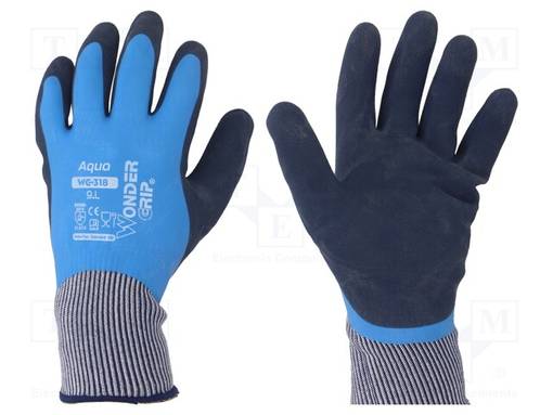 SUOJAKÄSINEET - KOKO: 9,L - SININEN - LATEX,POLYAMIDI - AQUA - Suojakäsineet - WG-318-L09 - 1