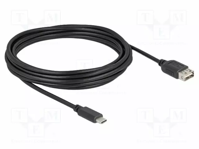 CABLE - USB 2.0 - USB A DOUBLE SIDED SOCKET,USB C PLUG - 5M - MUSTA - USB kaapelit ja adapterit - DELOCK-81539 - 1