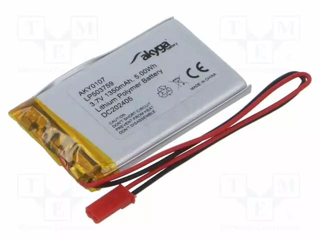 AKKU: LI-PO - 3,7V - 1350MAH - JOHDOT,JST SYP-02T-1 LIITOS - Akut - AKY-LP503759 - 1