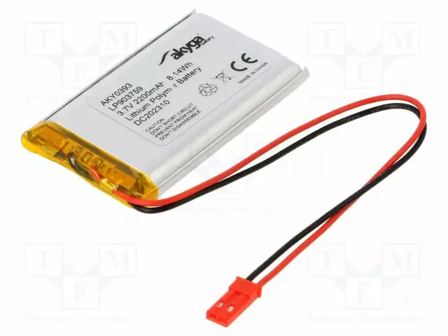 AKKU: LI-PO - 3,7V - 2200MAH - JOHDOT,JST SYP-02T-1 LIITOS - Akut - AKY-LP903759 - 1