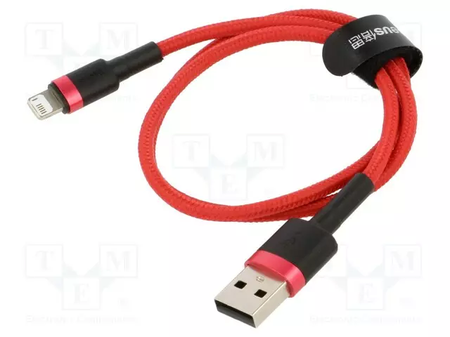 KAAPELI - HIGH SPEED,USB 2.0 - 0,5M - PUNAINEN - TEKSTIILI - 2,4A - USB kaapelit ja adapterit - CALKLF-A09 - 1