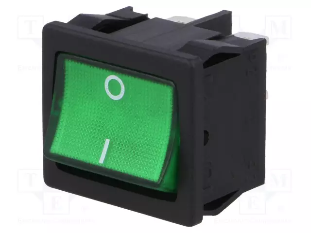 KEINUKYTKIN - DPST - AS: 2 - ON-OFF - 10A/250VAC - VIHREÄ - IP40 - HEHKULAMPPU - Keinukytkimet - 1805.7109 - 1