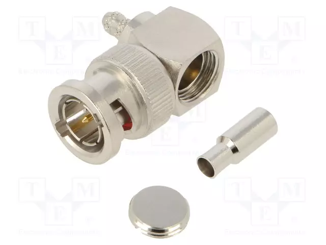 LIITIN: BNC - PISTOKE - UROS - 90° KULMA - 75OHM - JOHTOON - POM - BNC liittimet - 112179 - 1