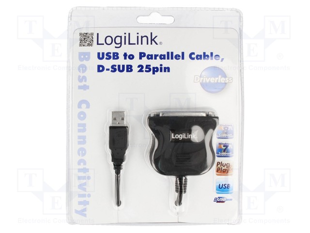 ADAPTERI - USB 1.1 - D-SUB 25PIN PISTORASIA,USB A PISTOKE - 1,8M - USB kaapelit ja adapterit - UA0054A - 1
