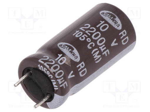 ELEKTROLYYTTIKONDENSAATTORI - 2,2MF - 10VDC - ±20% - Elektrolyyttikondensaattorit - pysty - RD1A228M10020CA - 1