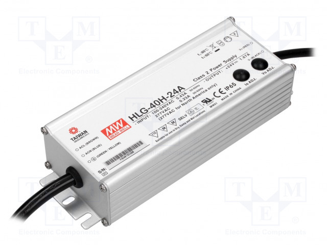 VIRTALÄHDE: IMPULSSI - LED - 40W - 24VDC - 1÷1,67A - 90÷305VAC - IP65 - LED teholähteet - HLG-40H-24A - 1