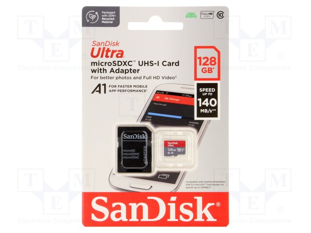 MUISTIKORTTI - MICROSDXC - 128GB - ANDROID - CLASS 10 UHS U1 - Muistikortit - SDSQUAB-128G-GN6MA - 1