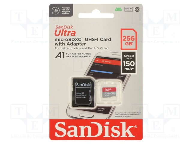 MUISTIKORTTI - MICROSDXC - 256GB - ANDROID - CLASS 10 UHS U1 - Muistikortit - SDSQUAC-256G-GN6MA - 1
