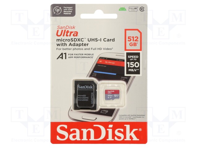 MUISTIKORTTI - MICROSDXC - 512GB - ANDROID - CLASS 10 UHS U1 - Muistikortit - SDSQUAC-512G-GN6MA - 1