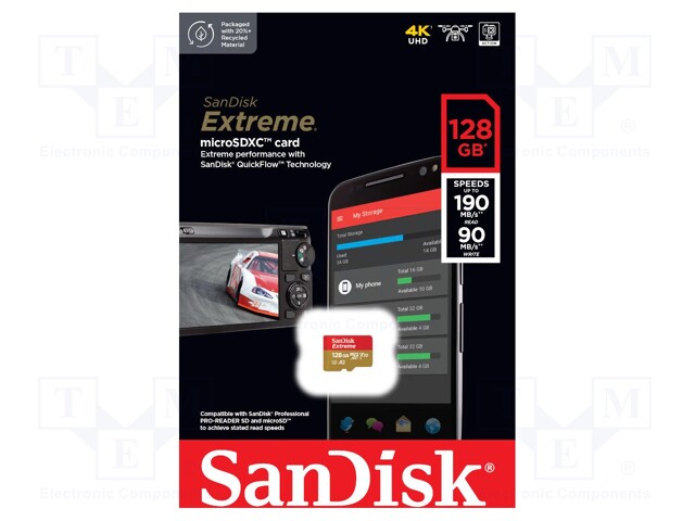 MUISTIKORTTI - EXTREME,SELOSTUS A2 - MICROSDXC - R: 190MB/S - 128GB - Muistikortit - SDSQXAA-128G-GN6MA - 1