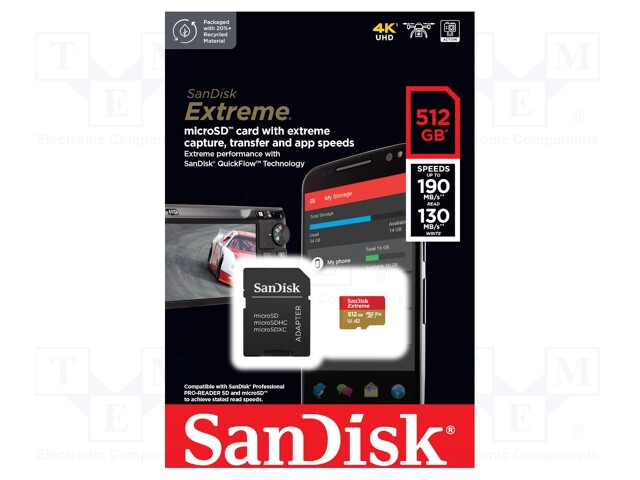 MUISTIKORTTI - MICROSDXC - 512GB - EXTREME,SELOSTUS A2 - R: 190MB/S - Muistikortit - SDSQXAV-512G-GN6MA - 1