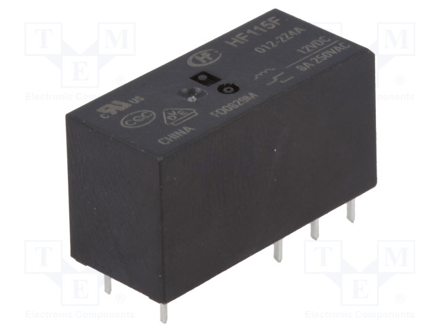 RELE - DPDT - UKELAN: 12VDC - 8A - 8A/250VAC - HF115F - Pienoisreleet - HF115F012-2Z4A - 1