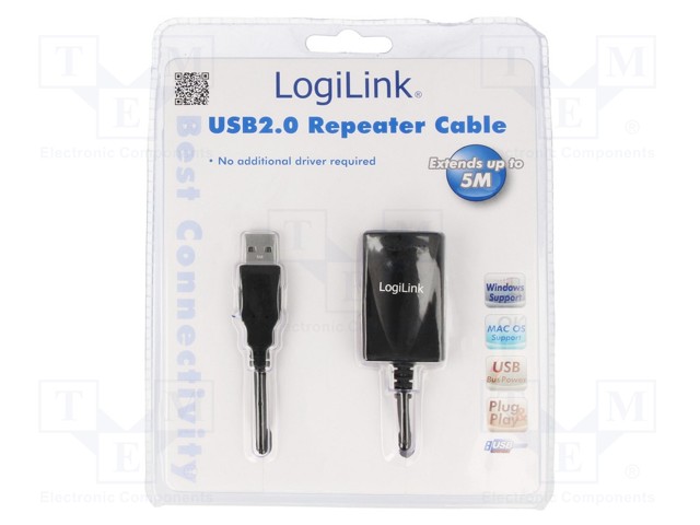 USB-TOISTIN - USB 2.0 - USB A RASIA,USB A PISTOKE - 5M - MUSTA - USB kaapelit ja adapterit - UA0001A - 1